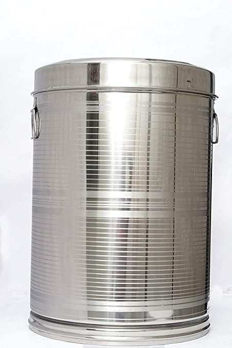 Steel Heavy Gauge Ration Atta Dabba Drum with Lid & Side Handle