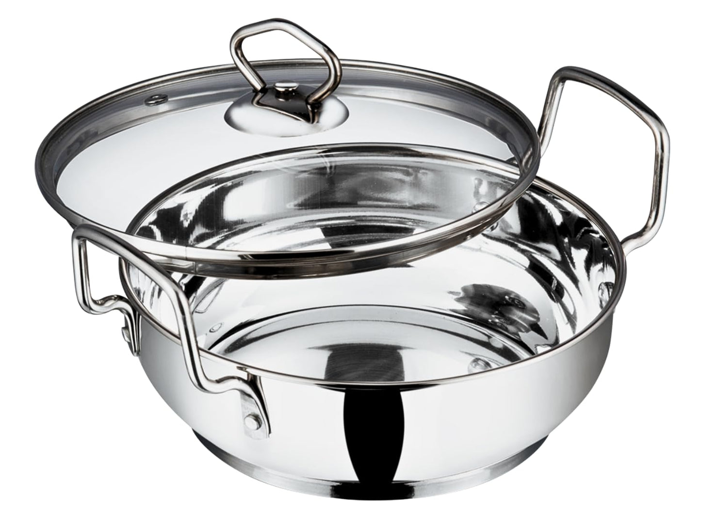 Stainless Steel Karai - Kadai - With Glass Lid - 20cm-22cm-24cm-26cm - Vinod