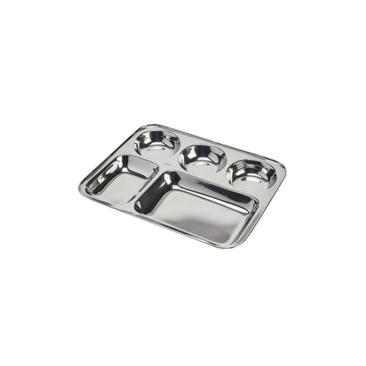 Stainless Steel Plate Rectangular 5 Compartment Tray - Thali Thaal Gurdwara Langar